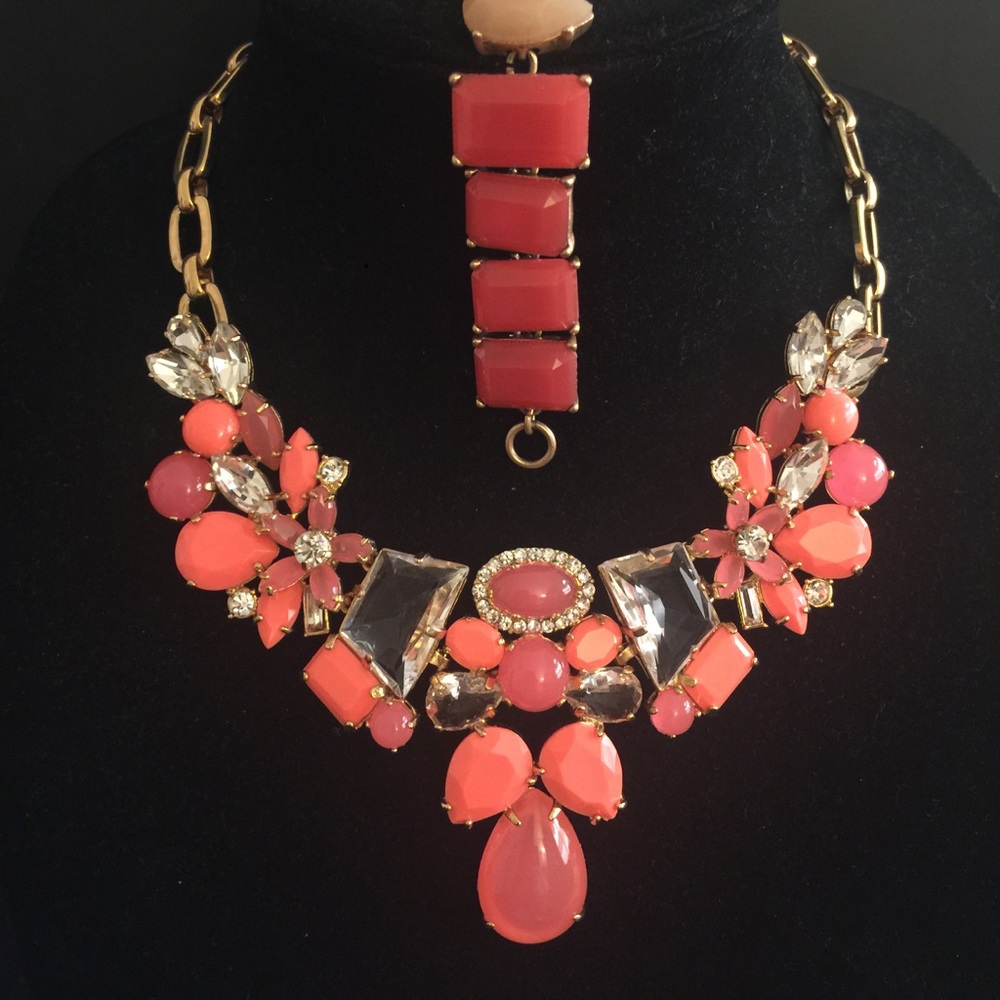 J Crew Pink and crystal necklace set